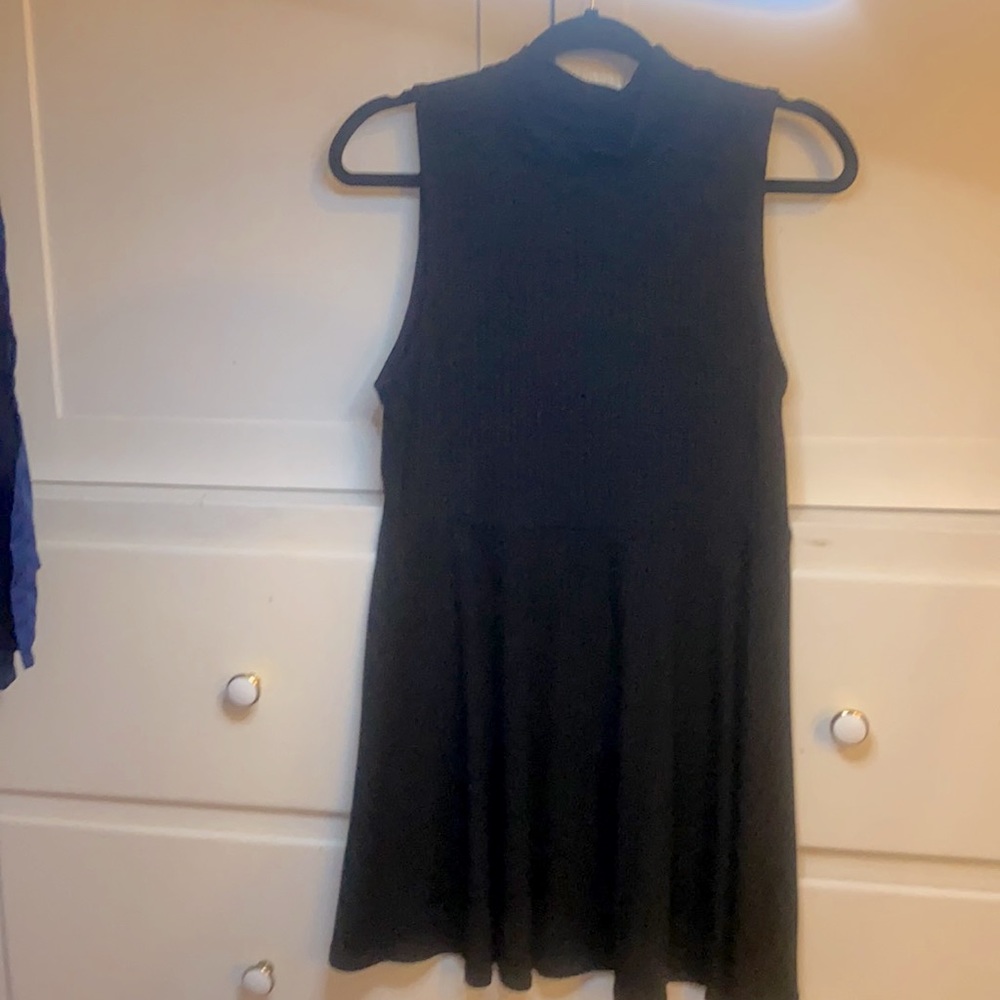 Black Ribbed turtleneck sleeveless dress